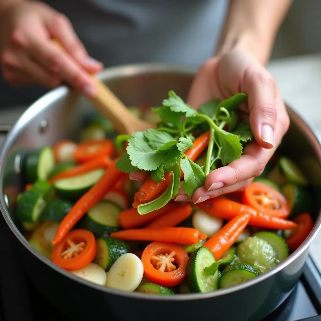 Mains préparant un repas sain